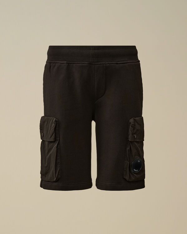 C.p. Company U16 Diagonal Fleece Mixed Cargo Shorts BLACK