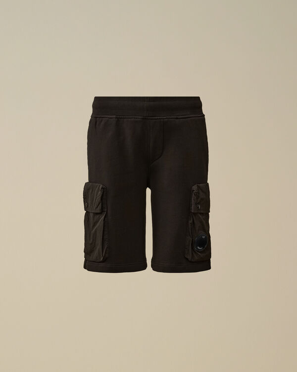 C.p. Company U16 Diagonal Fleece Mixed Cargo Shorts BLACK