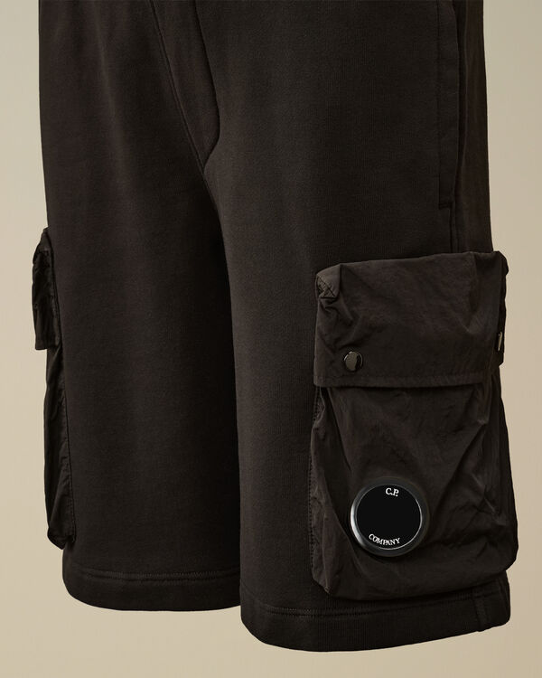 C.p. Company U16 Diagonal Fleece Mixed Cargo Shorts BLACK