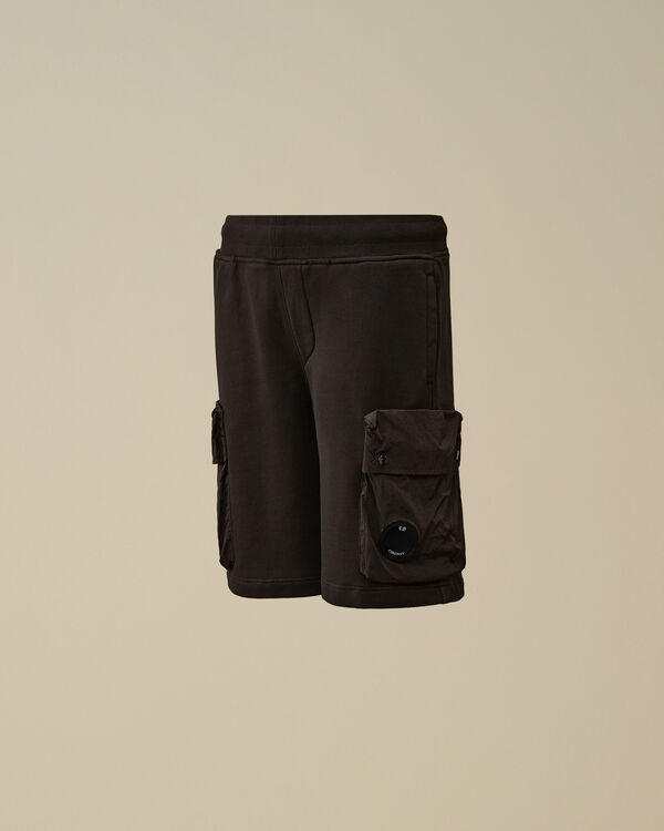 c.p. company U16 Diagonal Fleece Mixed Cargo Shorts BLACK