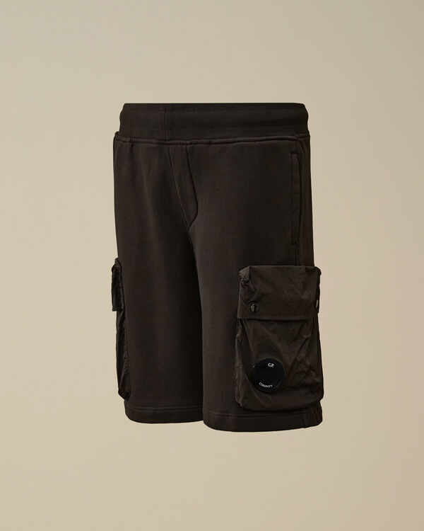 c.p. company U16 Diagonal Fleece Mixed Cargo Shorts BLACK