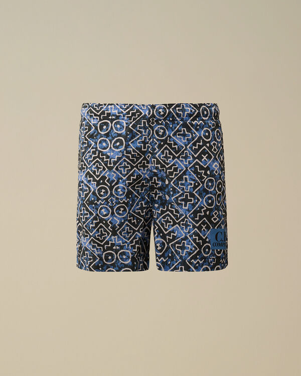 C.p. Company U16 Flatt Nylon Bogolan Shorts VAR.01 - BLUE
