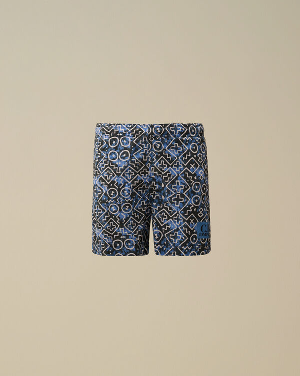 C.p. Company U16 Flatt Nylon Bogolan Shorts VAR.01 - BLUE