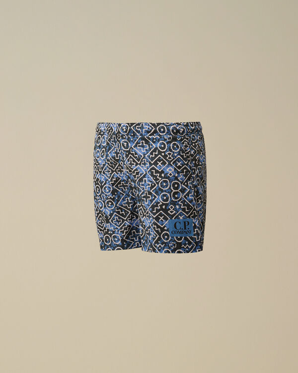 c.p. company U16 Flatt Nylon Bogolan Shorts VAR.01 - BLUE