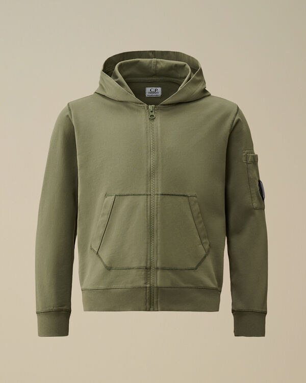 C.p. Company U16 Light Fleece Full Zip Hooded Sweatshirt THYME - GREEN