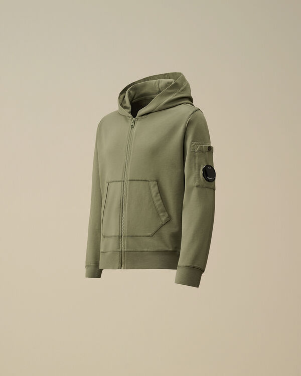 c.p. company U16 Light Fleece Full Zip Hooded Sweatshirt THYME - GREEN