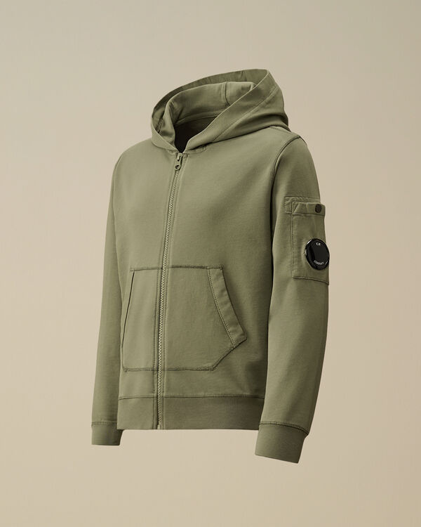 c.p. company U16 Light Fleece Full Zip Hooded Sweatshirt THYME - GREEN