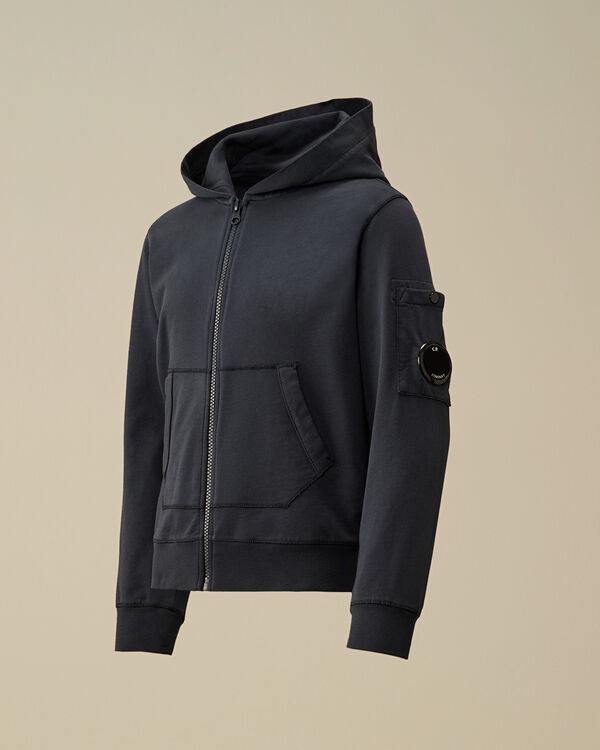 c.p. company U16 Light Fleece Full Zip Hooded Sweatshirt TOTAL ECLIPSE - BLUE