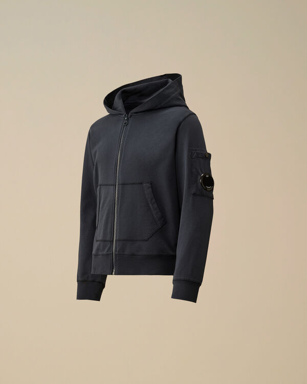 c.p. company U16 Light Fleece Full Zip Hooded Sweatshirt TOTAL ECLIPSE - BLUE