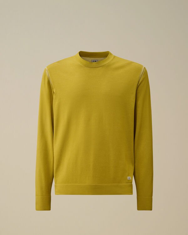 c.p. company Vanisè Cotton Nylon Crewneck Logo Knit CRESS GREEN - YELLOW