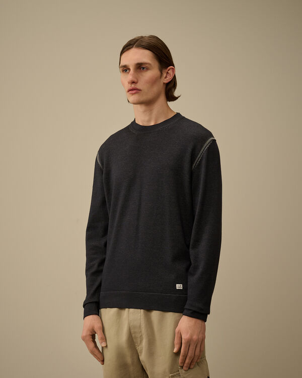 C.p. Company Vanisè Cotton Nylon Crewneck Logo Knit TOTAL ECLIPSE - BLUE