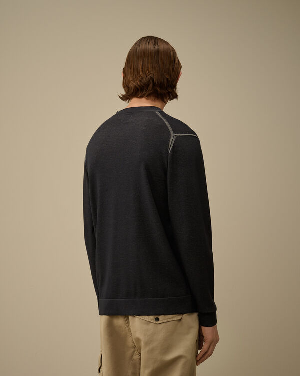 C.p. Company Vanisè Cotton Nylon Crewneck Logo Knit TOTAL ECLIPSE - BLUE