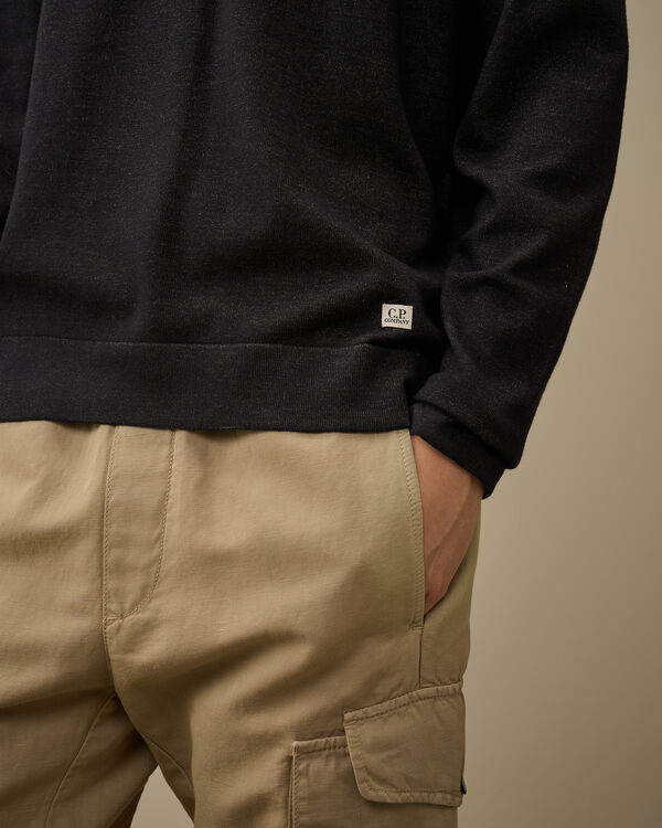 C.p. Company Vanisè Cotton Nylon Crewneck Logo Knit TOTAL ECLIPSE - BLUE