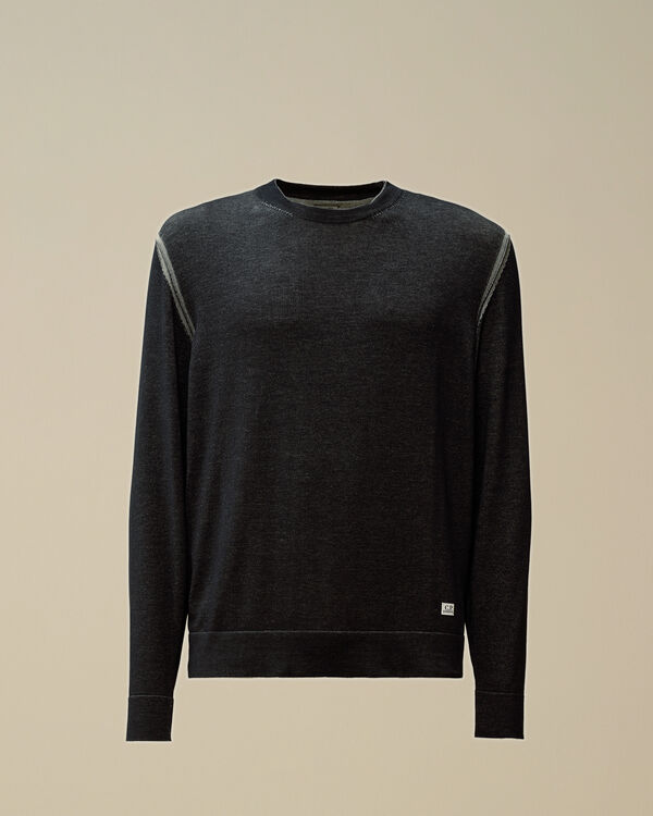 c.p. company Vanisè Cotton Nylon Crewneck Logo Knit TOTAL ECLIPSE - BLUE