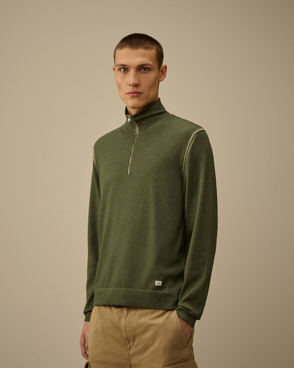 C.p. Company Vanisè Cotton Nylon Half Zip Knit THYME - GREEN