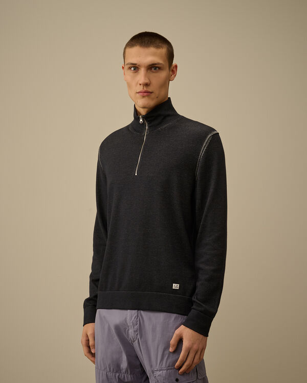 C.p. Company Vanisè Cotton Nylon Half Zip Knit TOTAL ECLIPSE - BLUE