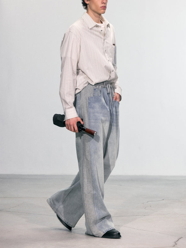 C2h4 010 - Paneled Sweat Jeans Gray & Blue