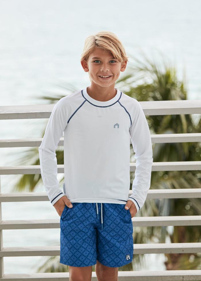 cabana life Boys White Long Sleeve Cabana Rashguard