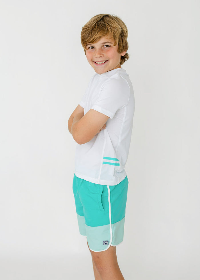 Cabana Life Boys White Side Stripe Short Sleeve Rashguard