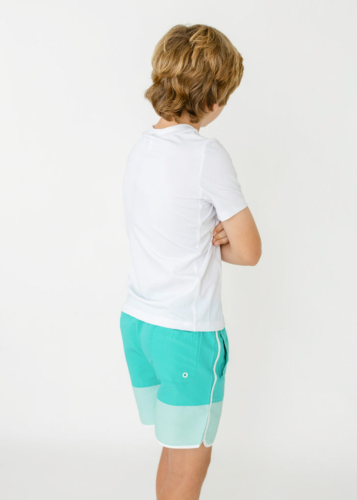 Cabana Life Boys White Side Stripe Short Sleeve Rashguard