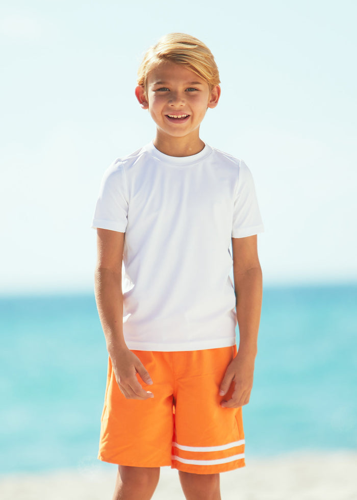 cabana life Boys White Side Stripe Short Sleeve Rashguard