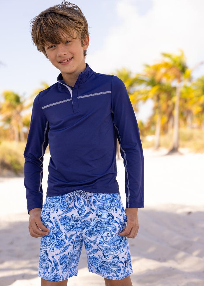 cabana life Boys Navy Sport Zip Top