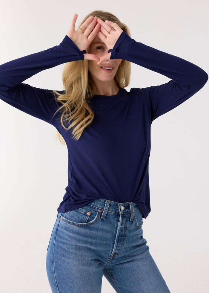 Cabana Life Navy Bamboo Long Sleeve Top