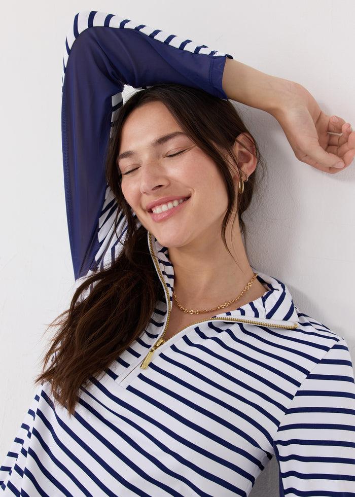 Cabana Life Navy Stripe 1/4 Zip Sport Dress