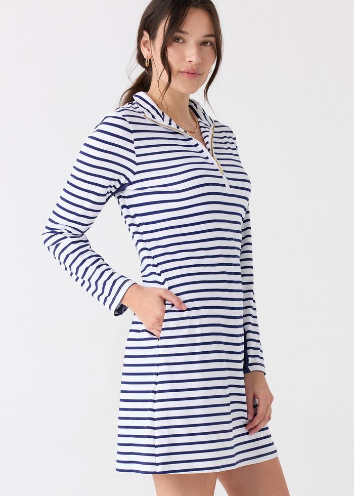Cabana Life Navy Stripe 1/4 Zip Sport Dress