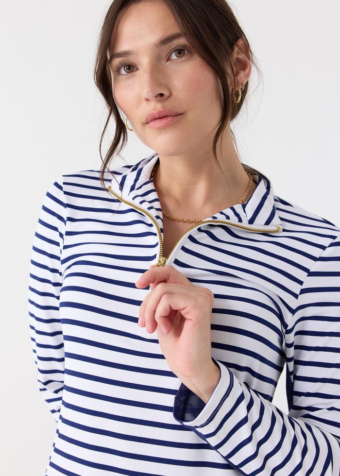 Cabana Life Navy Stripe 1/4 Zip Sport Dress