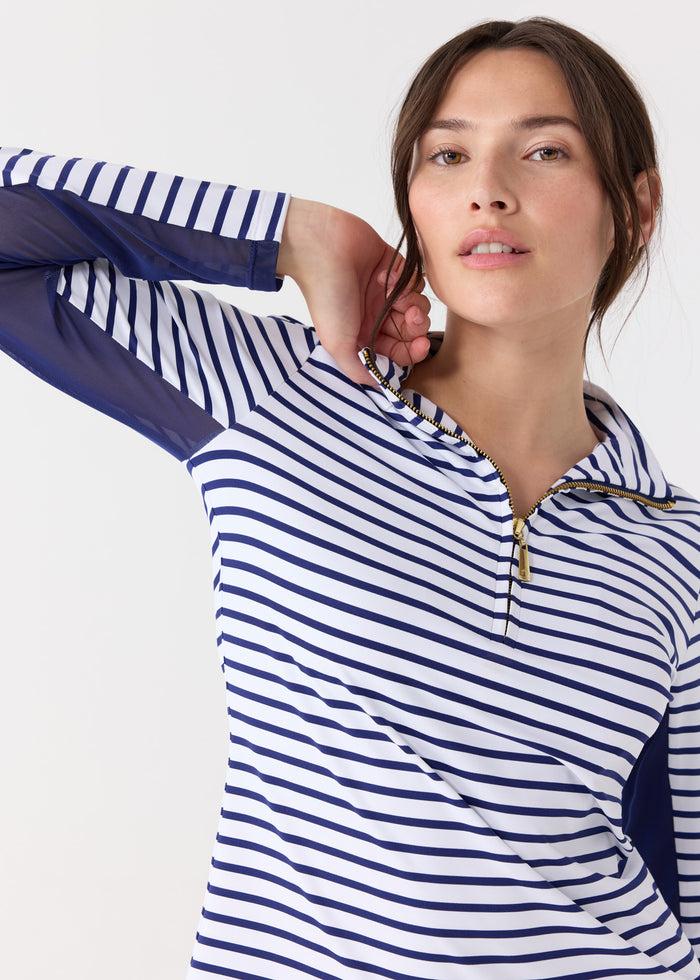 Cabana Life Navy Stripe 1/4 Zip Sport Top