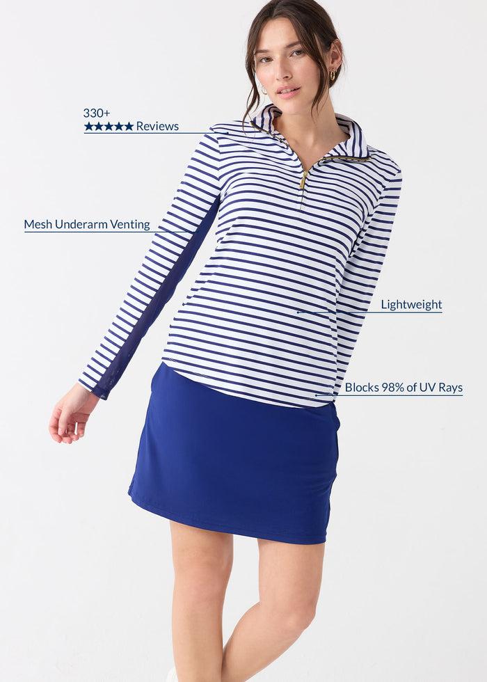 Cabana Life Navy Stripe 1/4 Zip Sport Top