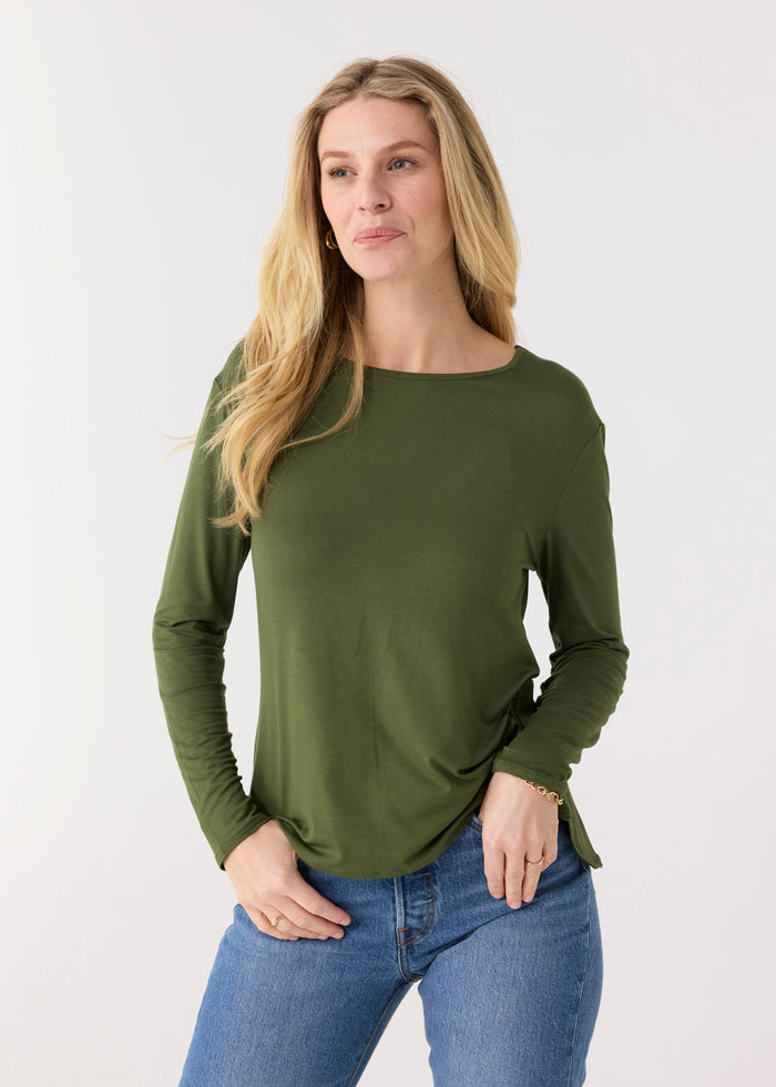 Cabana Life Olive Hi/Lo Bamboo Long Sleeve Top