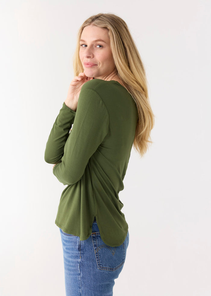 Cabana Life Olive Hi/Lo Bamboo Long Sleeve Top
