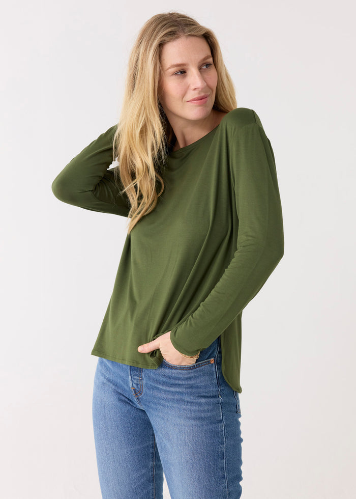 Cabana Life Olive Hi/Lo Bamboo Long Sleeve Top