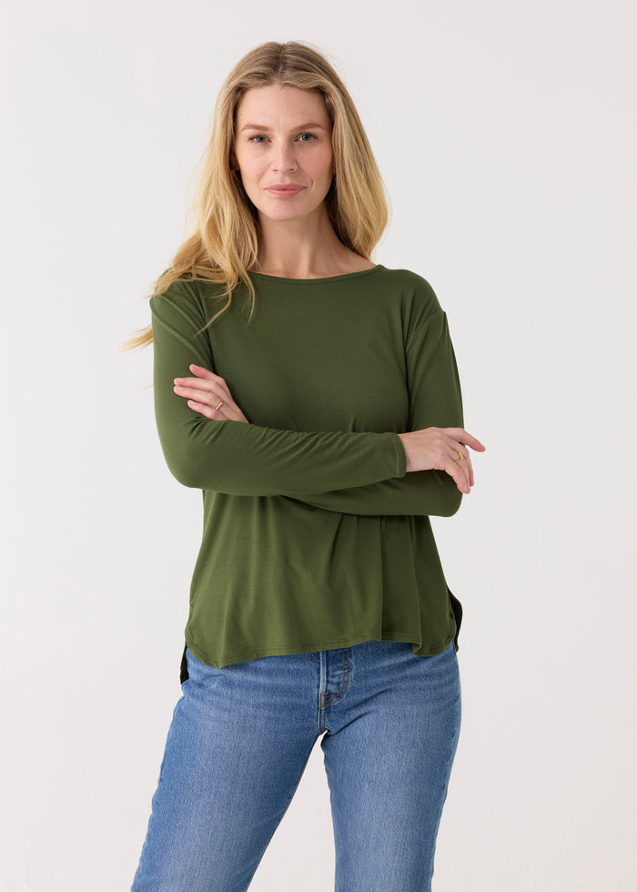 cabana life Olive Hi/Lo Bamboo Long Sleeve Top