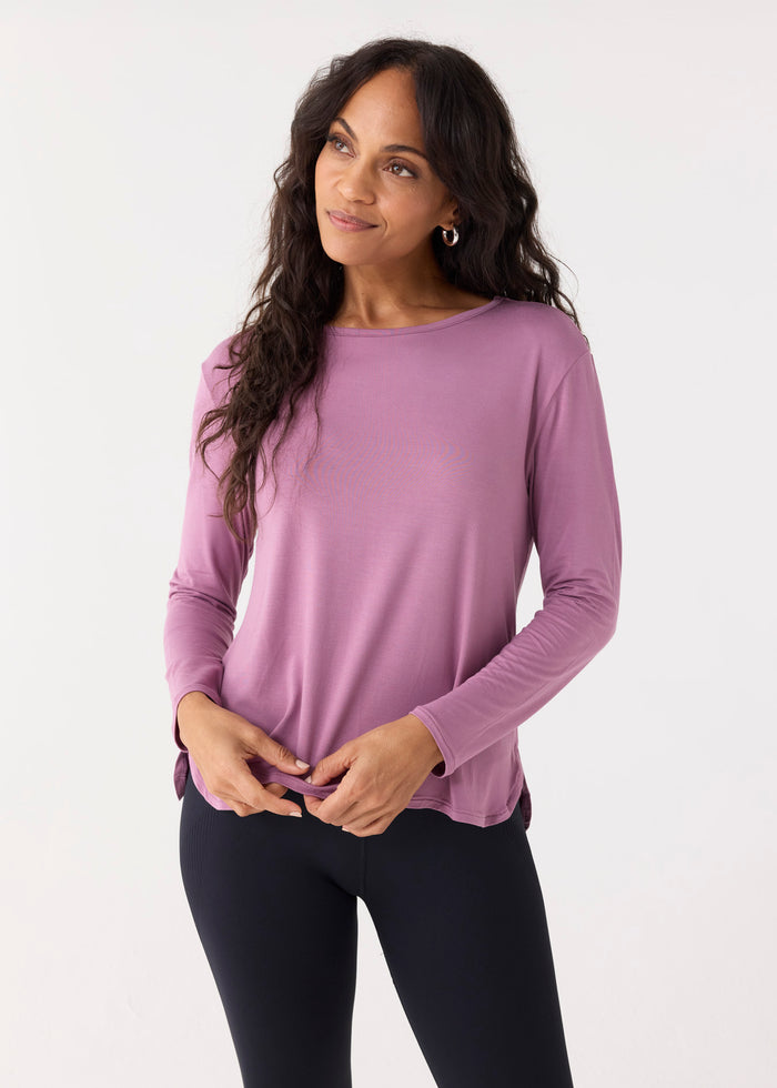 Cabana Life Orchid Hi/Lo Bamboo Long Sleeve Top
