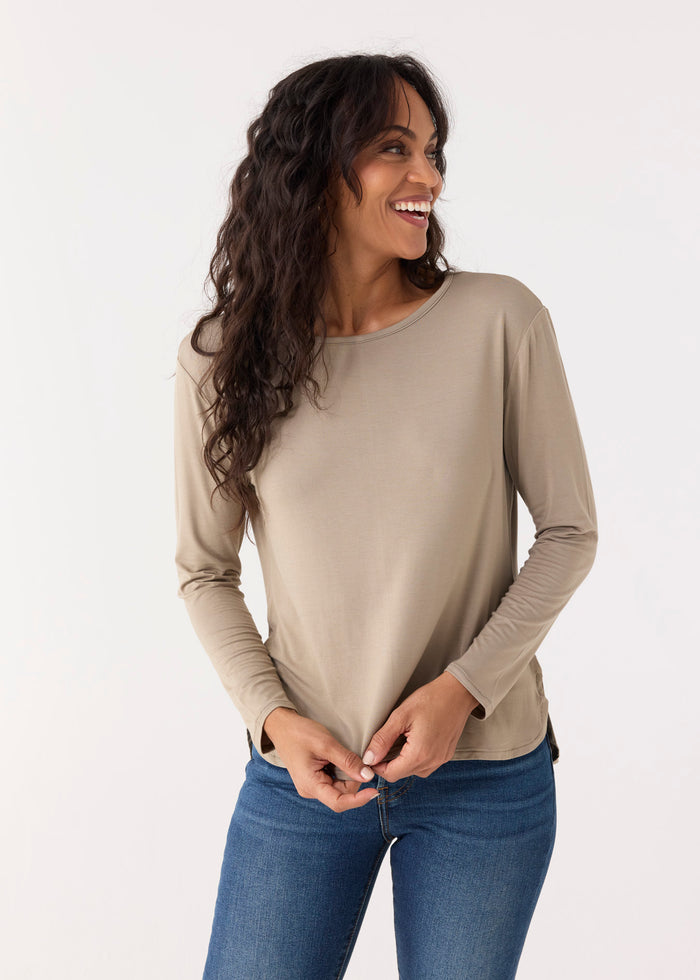 Cabana Life Sand Hi/Lo Bamboo Long Sleeve Top