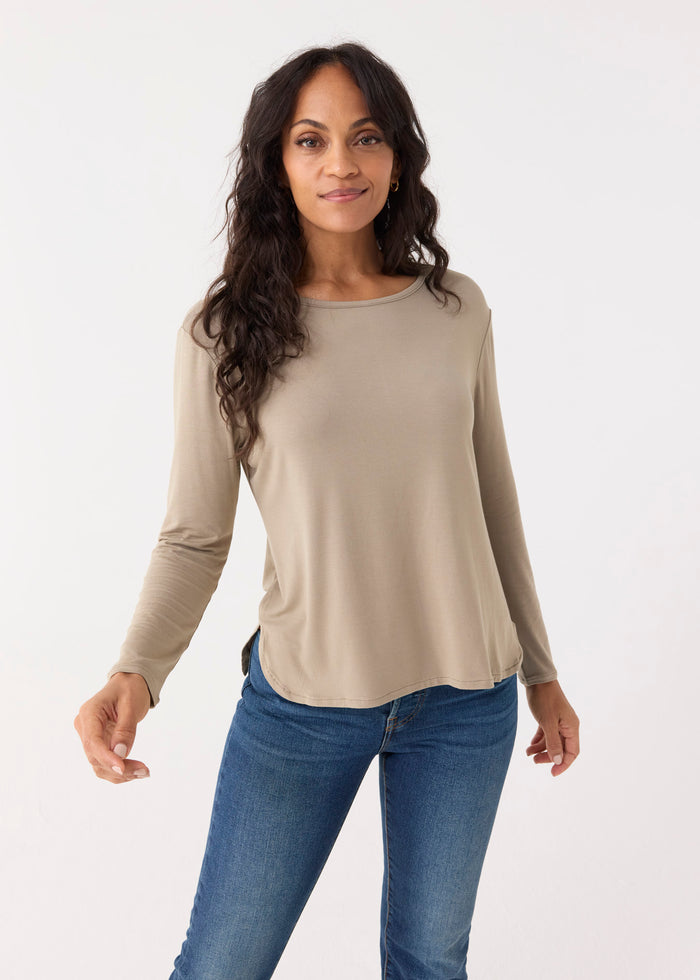 Cabana Life Sand Hi/Lo Bamboo Long Sleeve Top