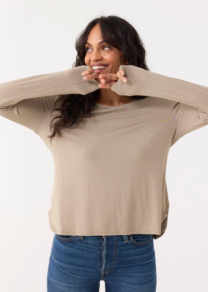 Cabana Life Sand Hi/Lo Bamboo Long Sleeve Top