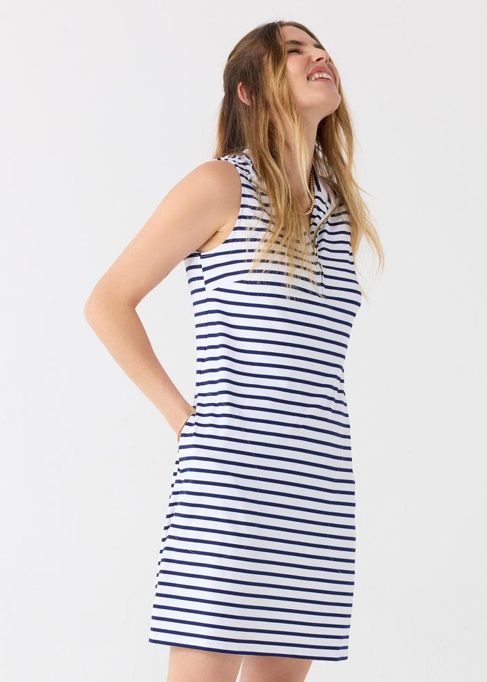 Cabana Life Navy Stripe 1/4 Zip Sleeveless Sport Dress