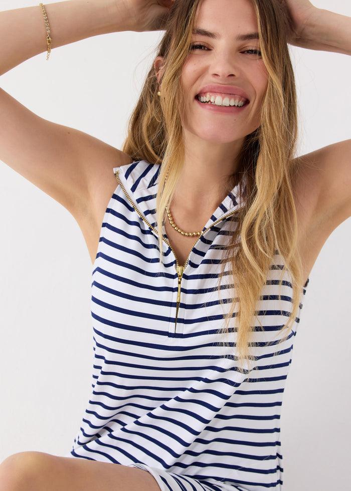 Cabana Life Navy Stripe 1/4 Zip Sleeveless Sport Dress