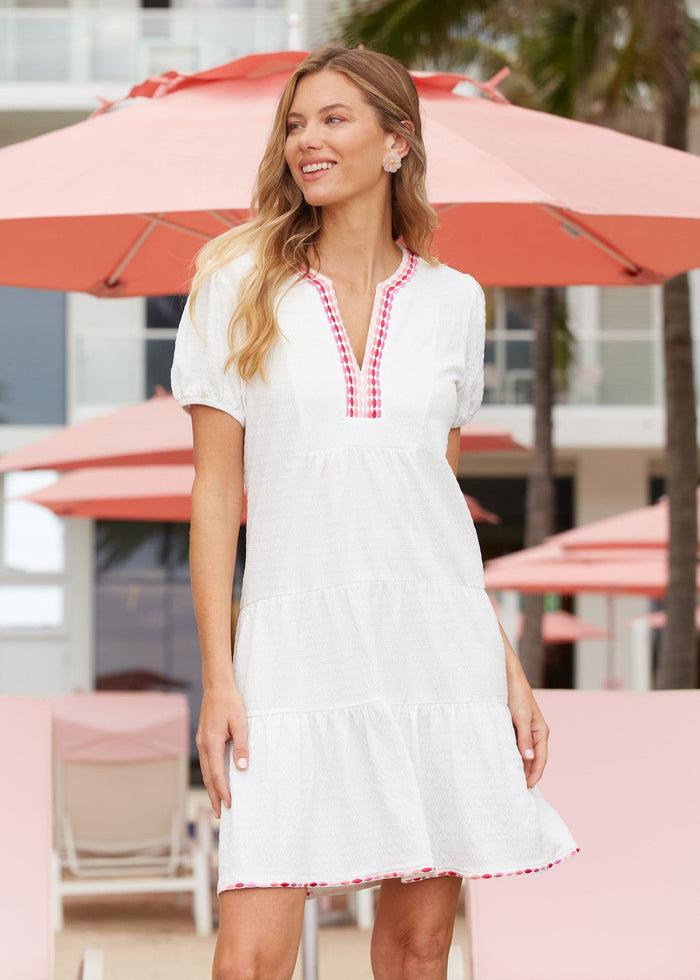 Cabana Life White Embroidered Short Sleeve Tiered Dress