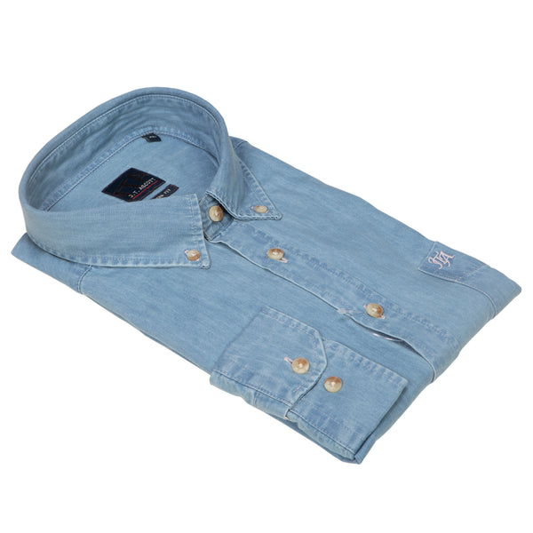 cabano Ascott Denim Long Sleeved Cotton Shirt Big and Tall Light Blue