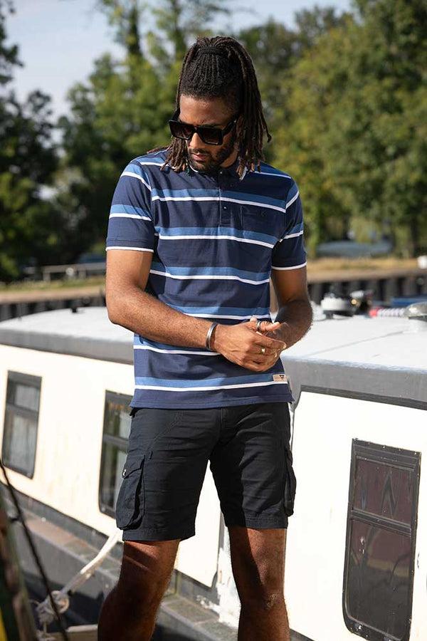 Cabano D555 Hobson Striped Pique Polo R Navy