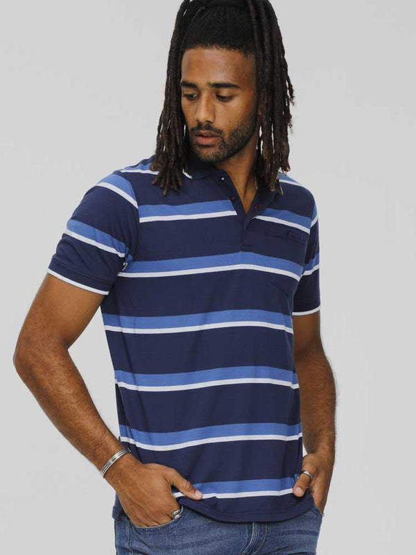cabano D555 Hobson Striped Pique Polo R Navy