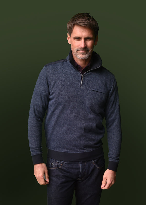 cabano Meantime 1/4 Zip Ls Polo 25207 R Dark Blue