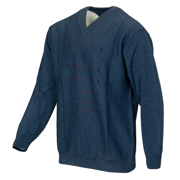 Cabano Swallow V-Neck Jumper 2301 B K Mid Blue