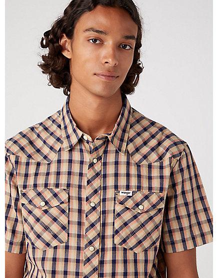 cabano Wrangler Check Shirt Tobacco B K Beige