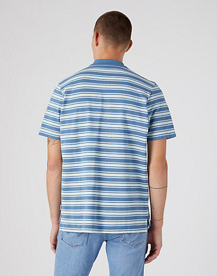 Cabano Wrangler Striped Pique Polo Bpkf K Mid Blue